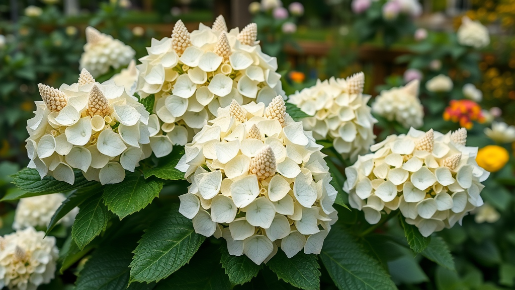 Flourishing Oakleaf Hydrangea with white blooms in a North Carolina garden, shaded border, North Carolina native plant landscaping