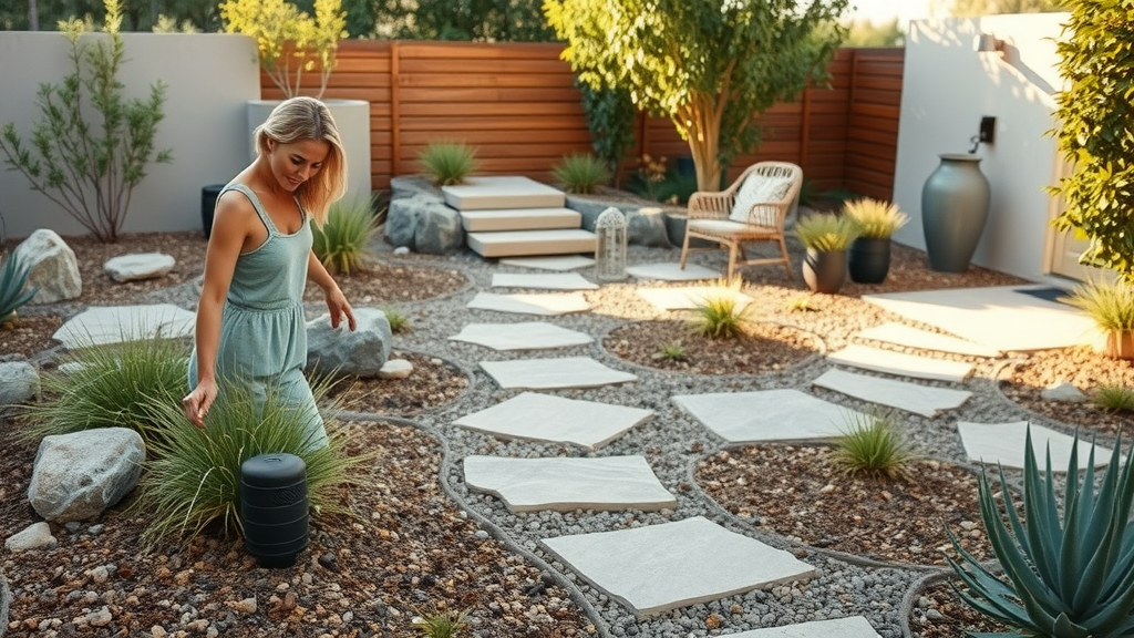Modern xeriscaped Raleigh backyard with smart irrigation and drought-tolerant beds