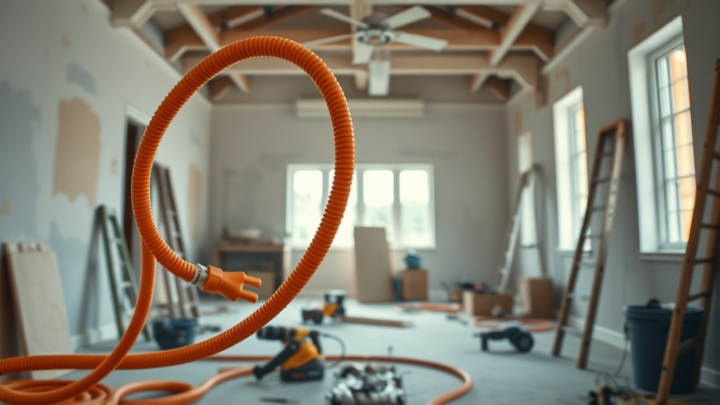 heavy-duty orange extension cord used in home renovation, powering power tools, essential diy tool