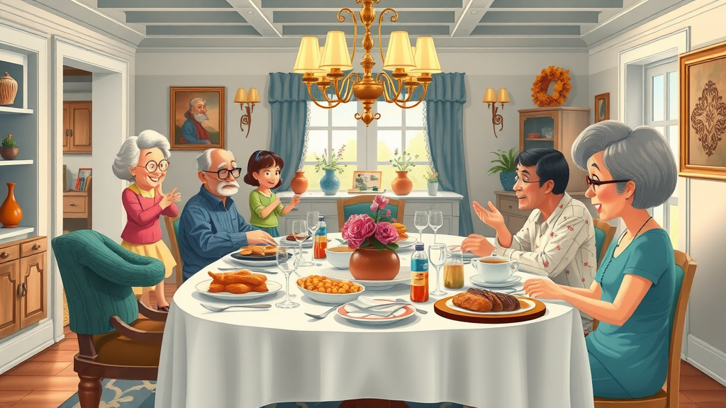 Lively southern home interior design dining room, family gathering, table set in odd-numbered decor, heirlooms, and morning light.